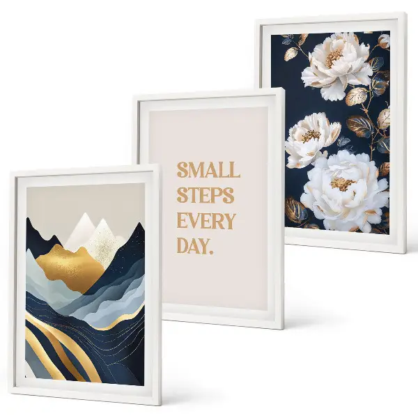 Wall art set featuring abstract mountain and flower inspiration