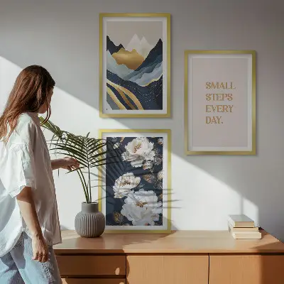 Wall art set featuring abstract mountain and flower inspiration