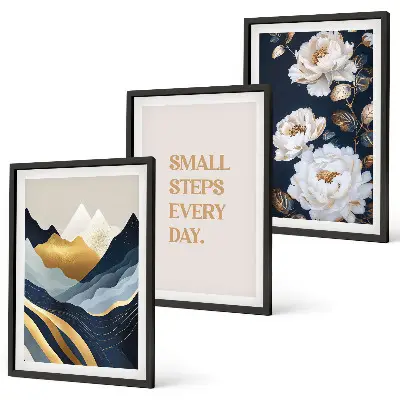 Wall art set featuring abstract mountain and flower inspiration