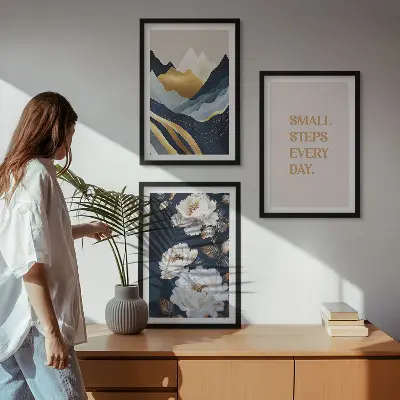Wall art set featuring abstract mountain and flower inspiration