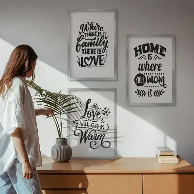Three-piece wall art set featuring sentiments on family, love, home, and warmth