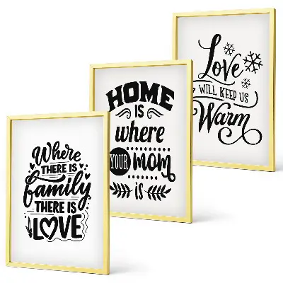 Three-piece wall art set featuring sentiments on family, love, home, and warmth