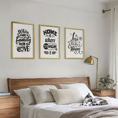 Three-piece wall art set featuring sentiments on family, love, home, and warmth