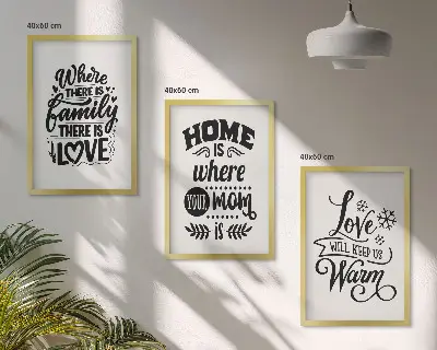 Three-piece wall art set featuring sentiments on family, love, home, and warmth