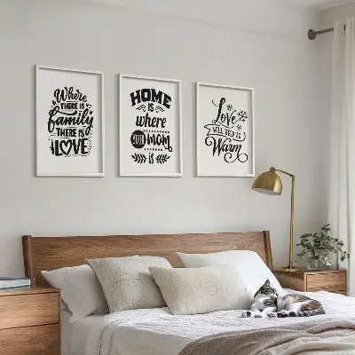 Three-piece wall art set featuring sentiments on family, love, home, and warmth