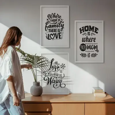 Three-piece wall art set featuring sentiments on family, love, home, and warmth