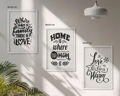 Three-piece wall art set featuring sentiments on family, love, home, and warmth