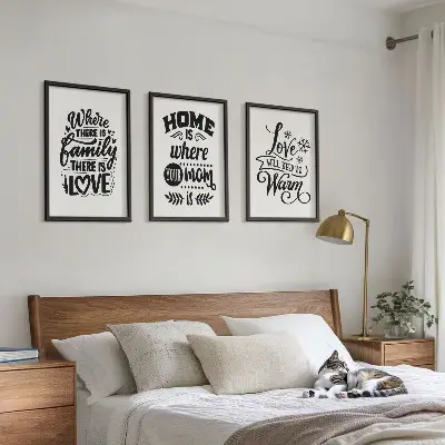 Three-piece wall art set featuring sentiments on family, love, home, and warmth