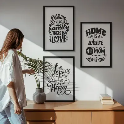 Three-piece wall art set featuring sentiments on family, love, home, and warmth