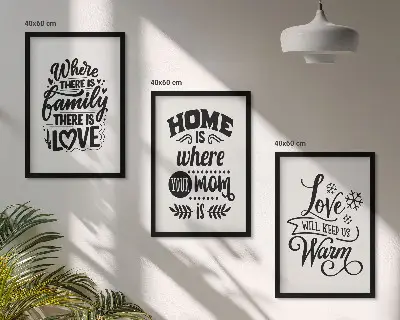 Three-piece wall art set featuring sentiments on family, love, home, and warmth
