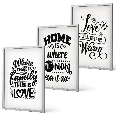 Three-piece wall art set featuring sentiments on family, love, home, and warmth