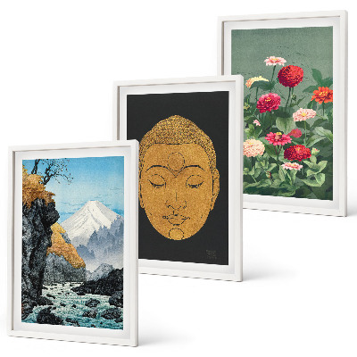 Set of 3 framed wall art pieces Japanese nature japandi culture