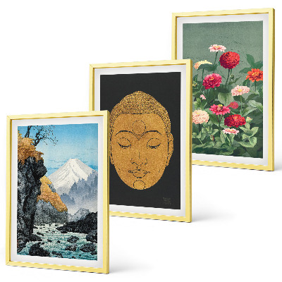 Set of 3 framed wall art pieces Japanese nature japandi culture