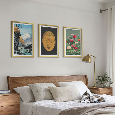 Set of 3 framed wall art pieces Japanese nature japandi culture