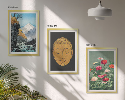 Set of 3 framed wall art pieces Japanese nature japandi culture