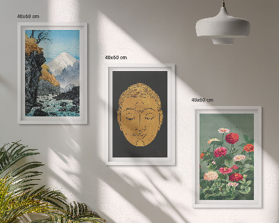 Set of 3 framed wall art pieces Japanese nature japandi culture