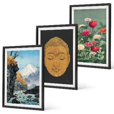 Set of 3 framed wall art pieces Japanese nature japandi culture