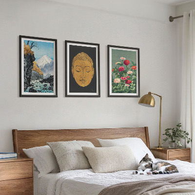 Set of 3 framed wall art pieces Japanese nature japandi culture