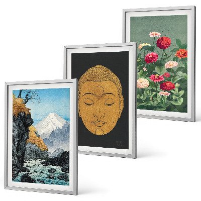 Set of 3 framed wall art pieces Japanese nature japandi culture