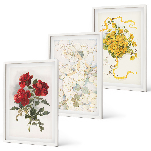 Wall art set Roses red white form