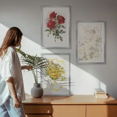 Wall art set red and white roses