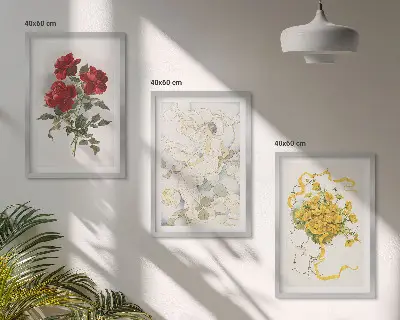 Wall art set red and white roses