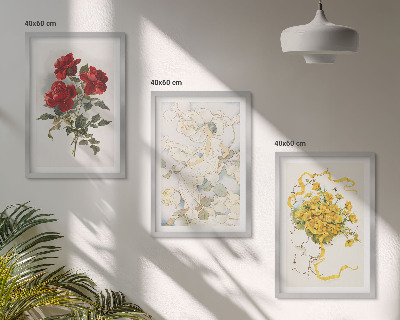 Wall art set Roses red white form