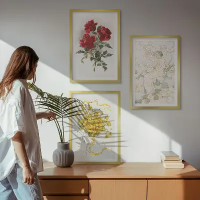 Wall art set red and white roses