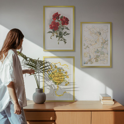 Wall art set Roses red white form