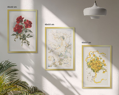 Wall art set Roses red white form