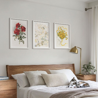 Wall art set Roses red white form