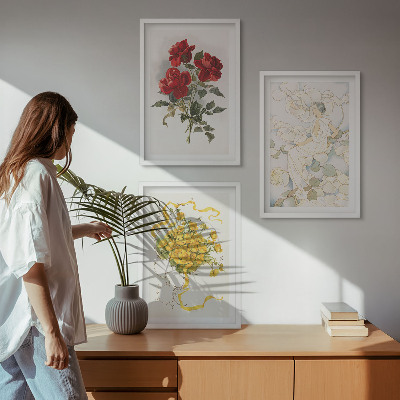 Wall art set Roses red white form