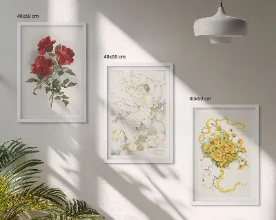 Wall art set red and white roses