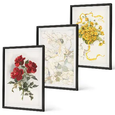 Wall art set red and white roses