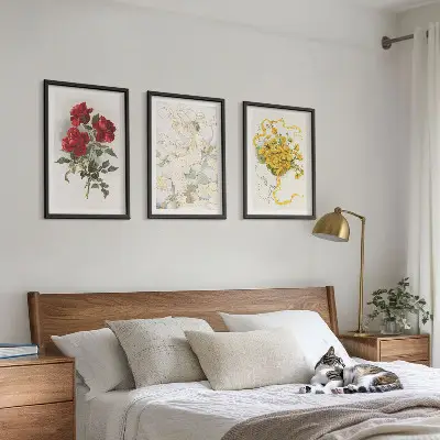 Wall art set red and white roses