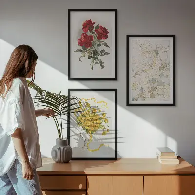 Wall art set red and white roses