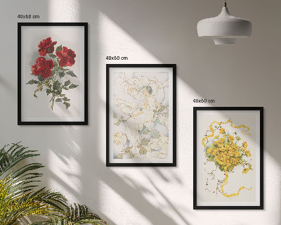 Wall art set Roses red white form