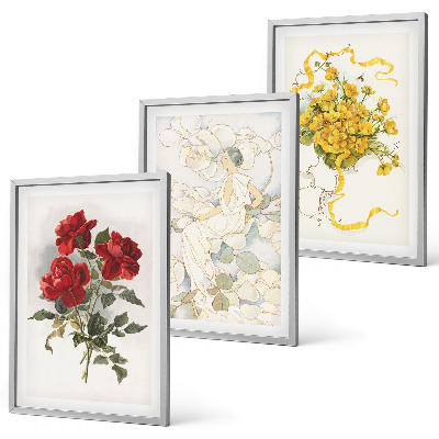 Wall art set Roses red white form
