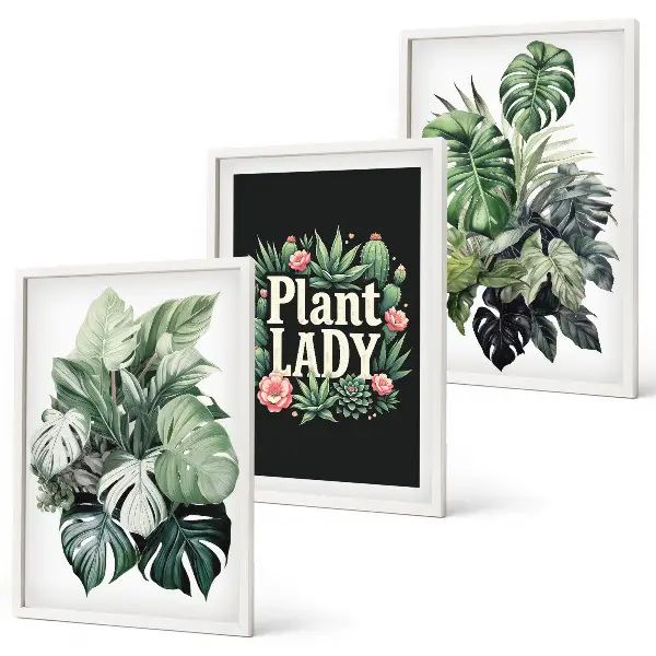 Tropical plant wall art three-piece plant lady set