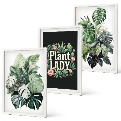 Tropical plant wall art three-piece plant lady set