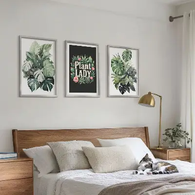 Tropical plant wall art three-piece plant lady set