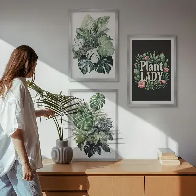Tropical plant wall art three-piece plant lady set