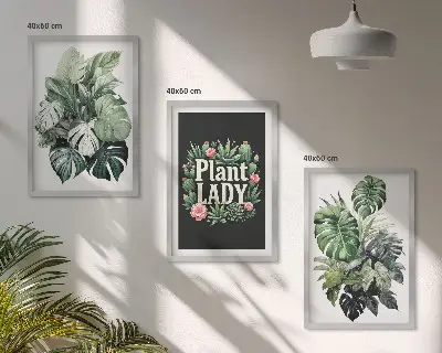 Tropical plant wall art three-piece plant lady set
