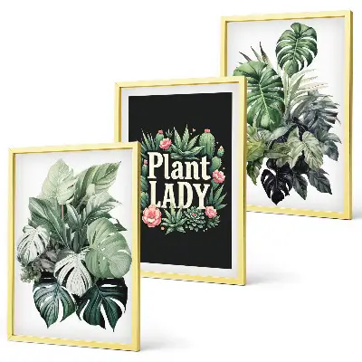 Tropical plant wall art three-piece plant lady set