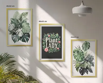 Tropical plant wall art three-piece plant lady set