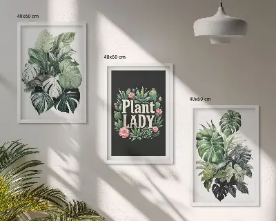 Tropical plant wall art three-piece plant lady set