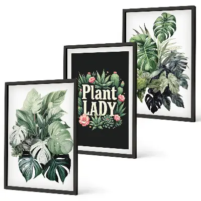 Tropical plant wall art three-piece plant lady set