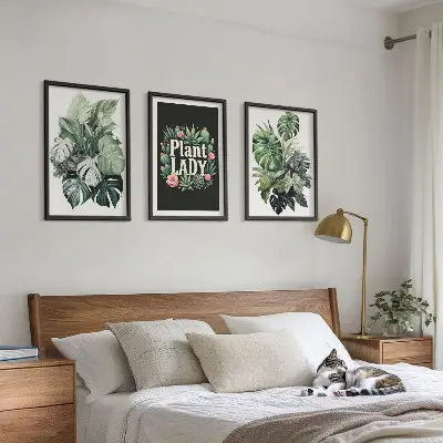 Tropical plant wall art three-piece plant lady set