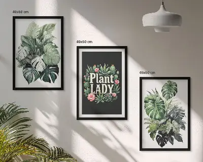 Tropical plant wall art three-piece plant lady set