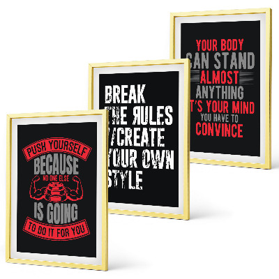 Set of 3 framed wall art pieces Motivation, training, self-development